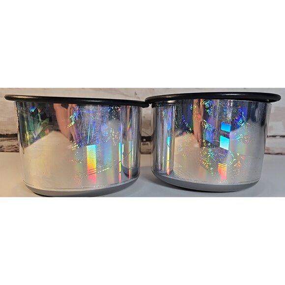 2 Tupperware One Touch Canisters Floral Hologram Silver & Black #2707A-4 New - Picture 1 of 12